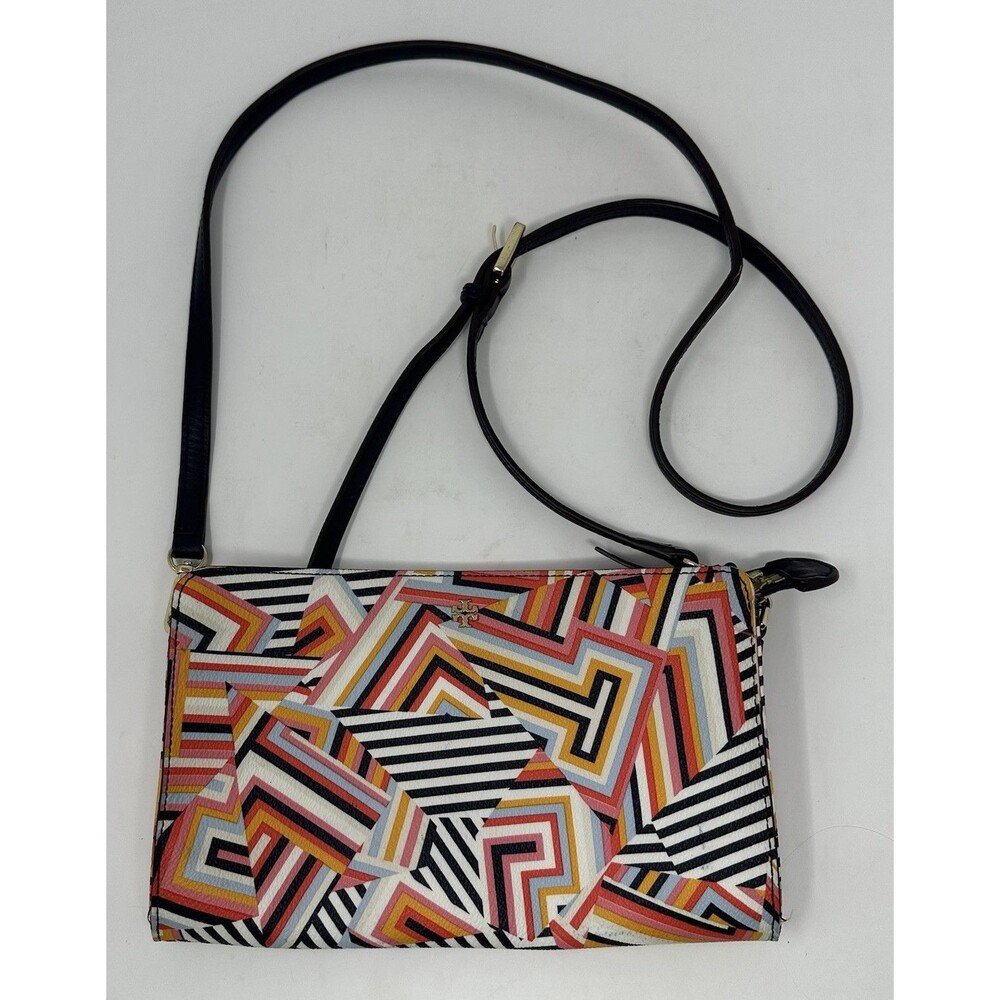 Tory Burch Kerrington Crossbody Clutch Abstract Colorful Wallet Purse w/Strap